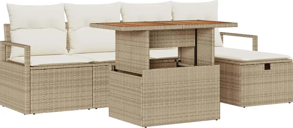 vidaXL Kerti Kanapé Szett párnával tárolóval 6 pcs Bézs polirattan