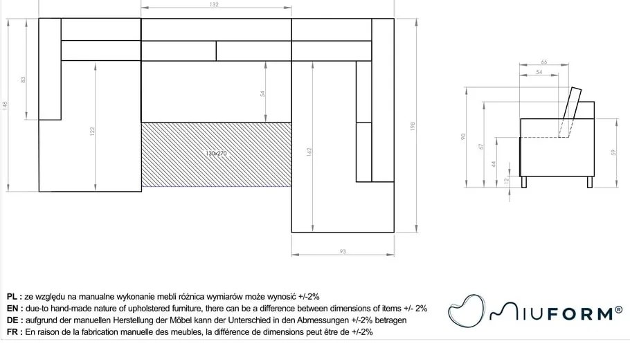 Stylish Stan világosszürke kinyitható U alakú bársony kanapé, jobb oldali - Miuform