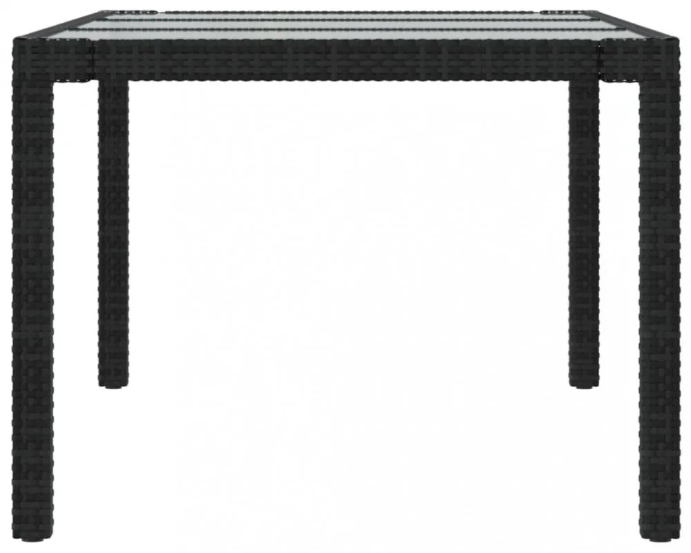 fekete polyrattan és edzett üveg kerti asztal 190 x 90 x 75 cm