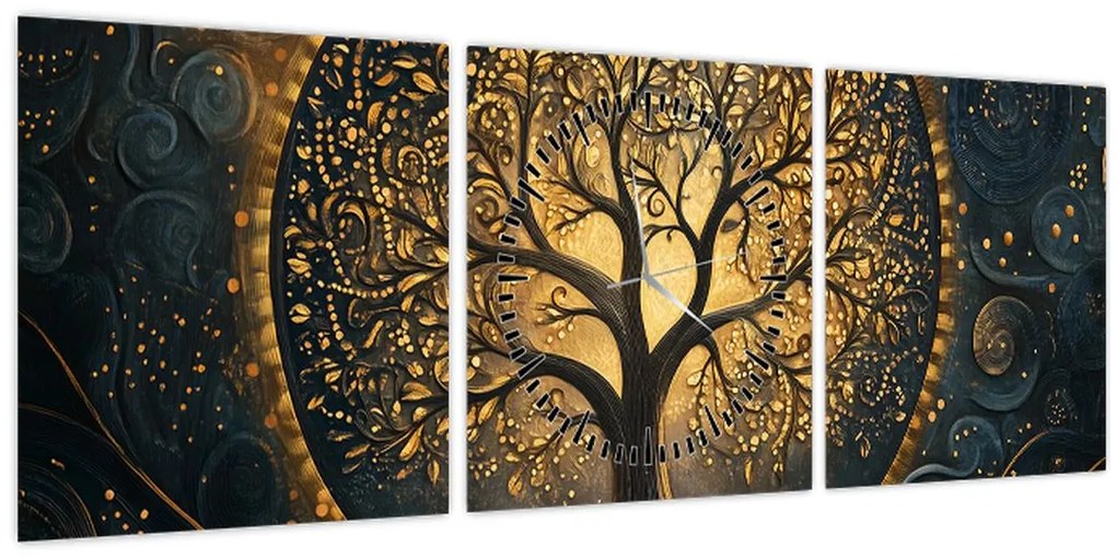 Kép – Arany aurájú fa (órával) (90x30 cm)