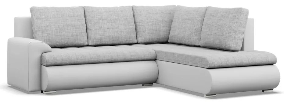 Tokio sarokkanapé, L alakú háttámlával, 2 ágyneműtartóval, fonott + műbőr, jobboldali, szürke - fehér