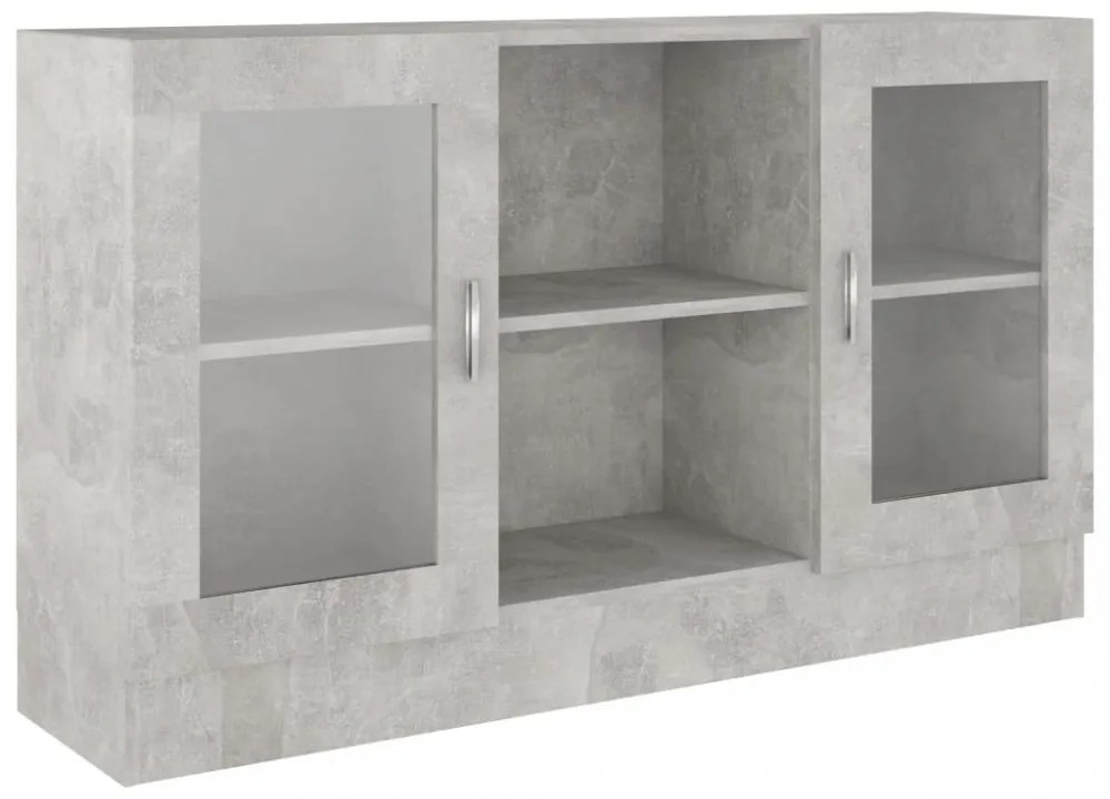 betonszürke szerelt fa vitrinszekrény 120 x 30,5 x 70 cm