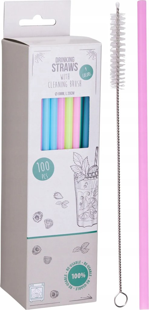 Ital szívószálak újrafelhasználható műanyag színes 100 db-os szett