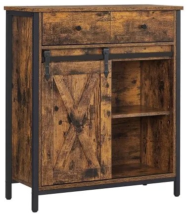 FIRA barna/fekete tolóajtós és fiókos komód