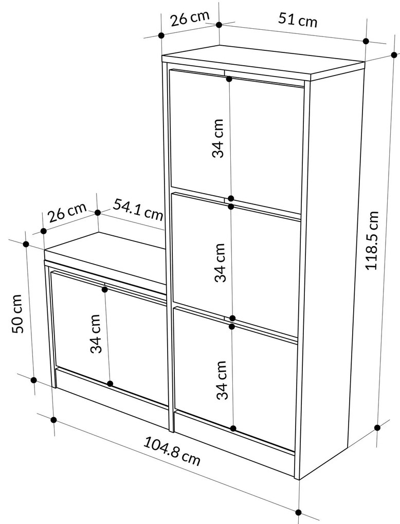 Cipőtároló dude 118x105x26 cm - szürke