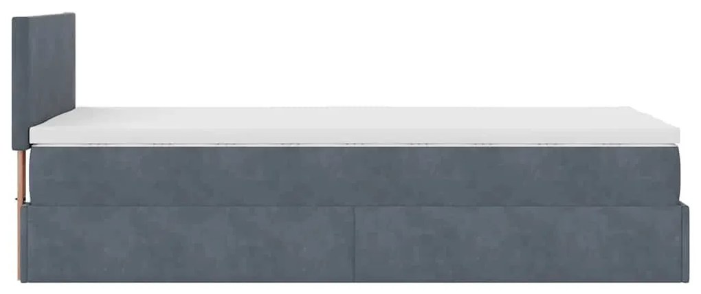 Ottomán ágykeret matraccal sötétszürke 90x200cm bársony