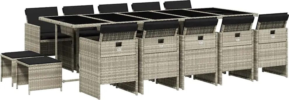 vidaXL 15 részes szürke polyrattan kerti étkezőgarnitúra párnákkal