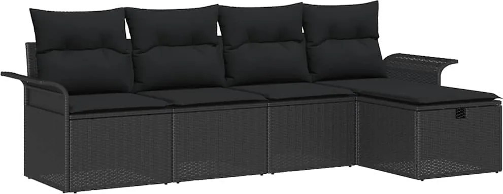 vidaXL Kerti Kanapé Szett párnával tárolóval 5 pcs Fekete Poli rattan