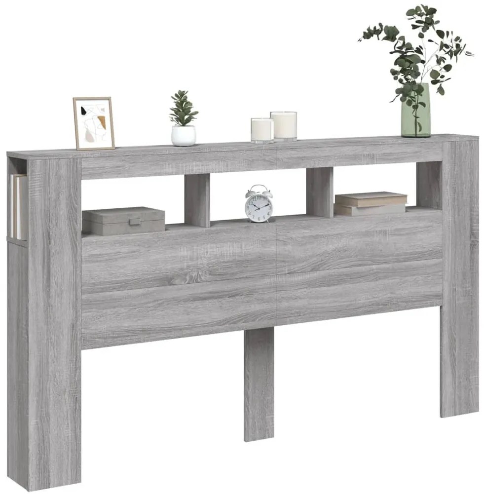 szürke sonoma szerelt fa LED-es fejtámla 180x18,5x103,5 cm