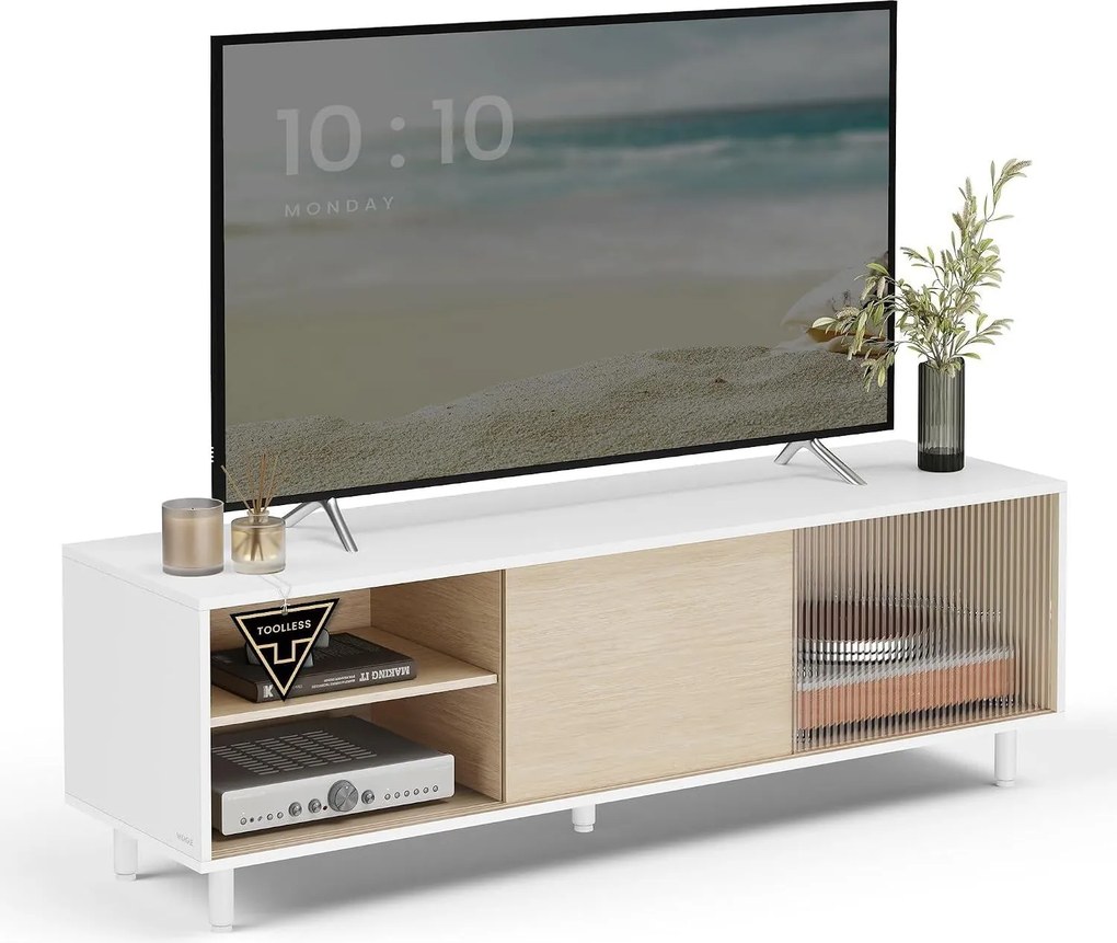 VASAGLE TV-állvány szerszámmentes összeszereléssel (akár 60" TV-hez), 140 x 39 x 45 cm, fehér