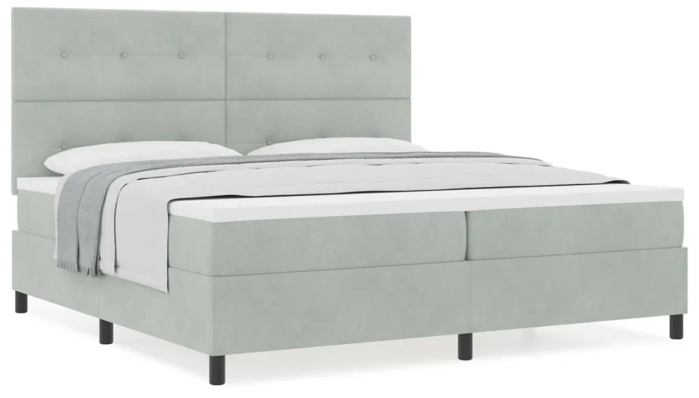 Boxspring Ágy Matraccal Világosszürke 200x200 cm Bársony