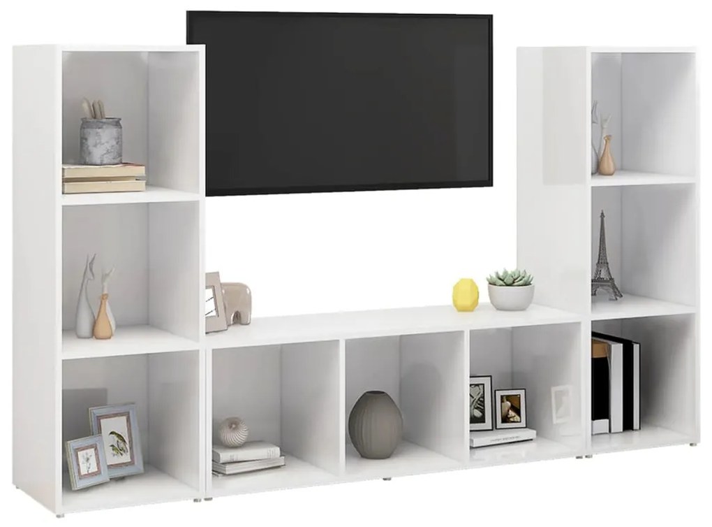 3 db fehér szerelt fa TV-szekrény 107 x 35 x 37 cm