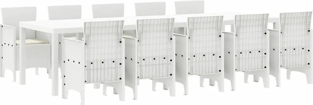 vidaXL Kert étkező szett párnával 11 pcs Fehér Polyrattan és acél