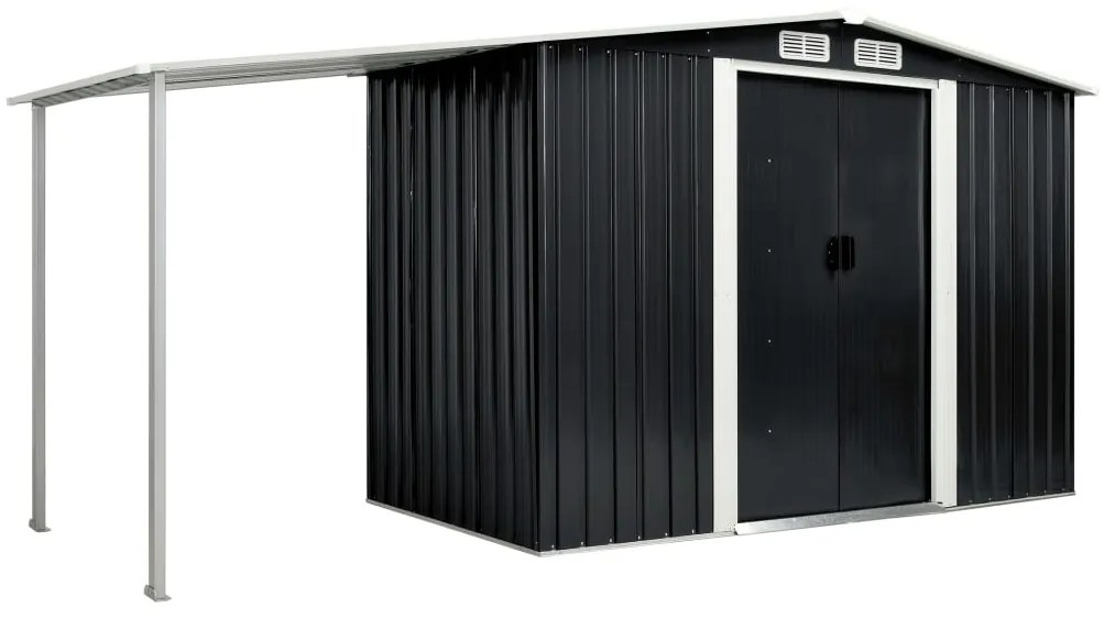 vidaXL antracitszürke acél kerti fészer tolóajtókkal 386 x 131 x 178 cm