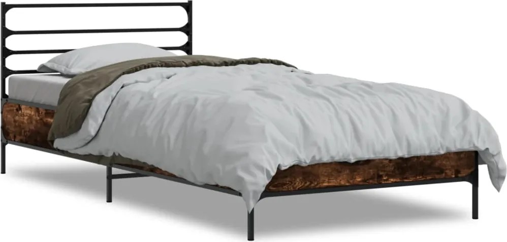 vidaXL füstös tölgyszínű szerelt fa és fém ágykeret 90 x 200 cm