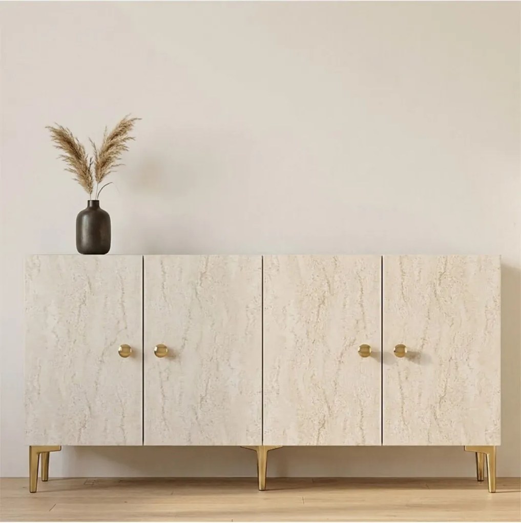 Simple komód, fehér-travertin, 180 cm