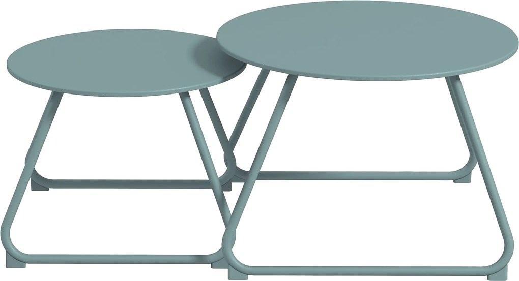 Outsunny 2 db-os Összerakható Kerti Asztal Szett Kerek Fém Kültéri Oldalasztalok Kék Epoxi Antikorrozív Bevonattal Erkélyre Teraszra Kertbe | Aosom