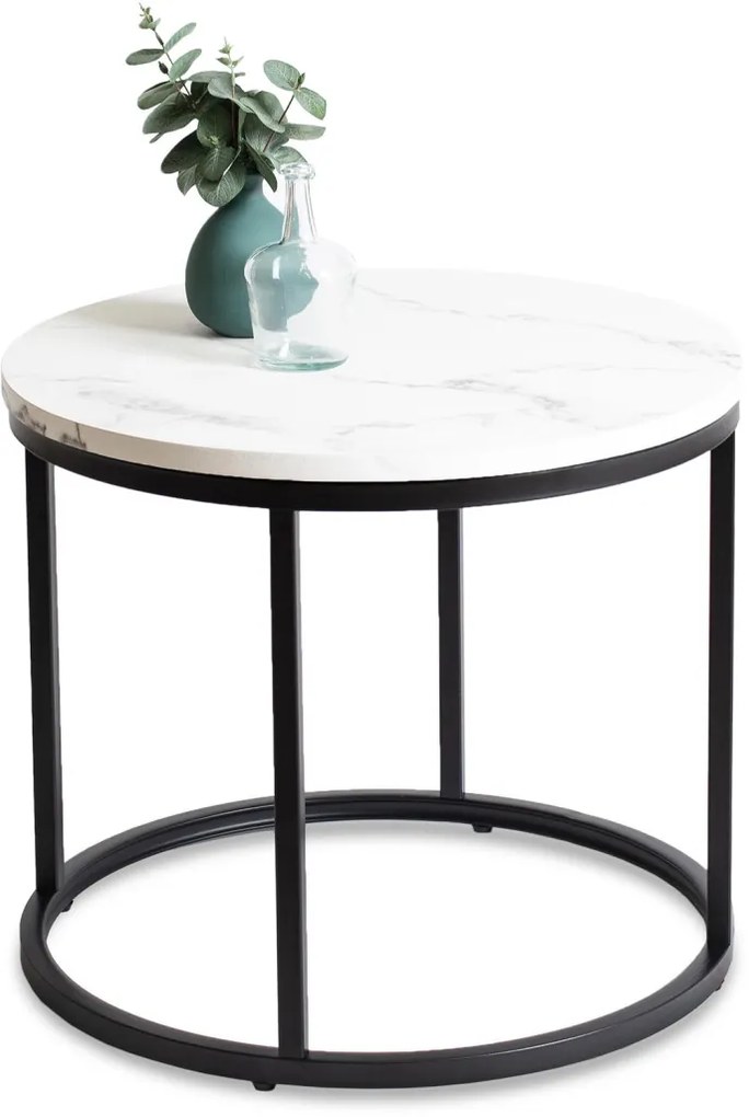 Dohányzóasztal, fehér márvány/fekete CONNY