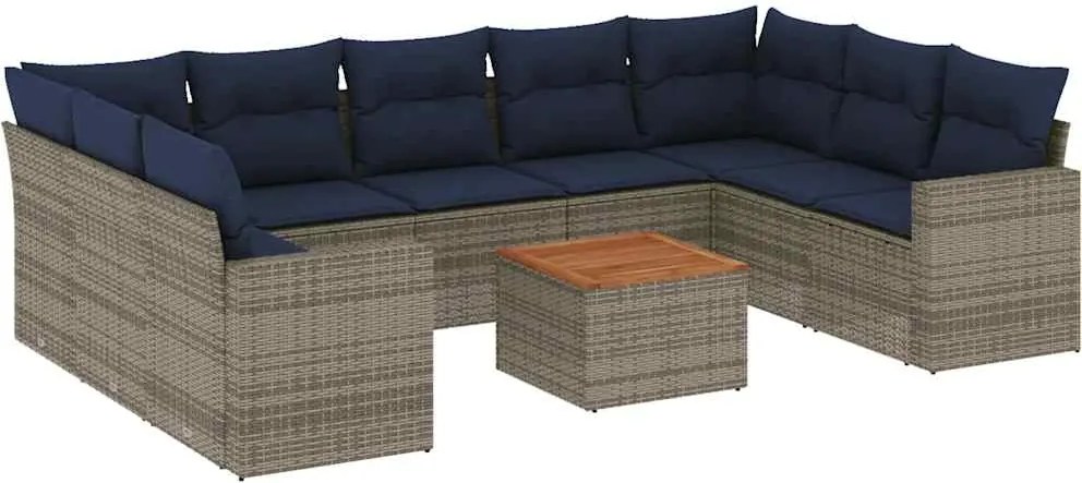 vidaXL 10 részes szürke polyrattan kerti ülőgarnitúra párnával
