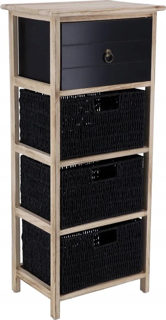 Fa polc Azálea 3 kosárral fekete mdf fa paulownia univerzális