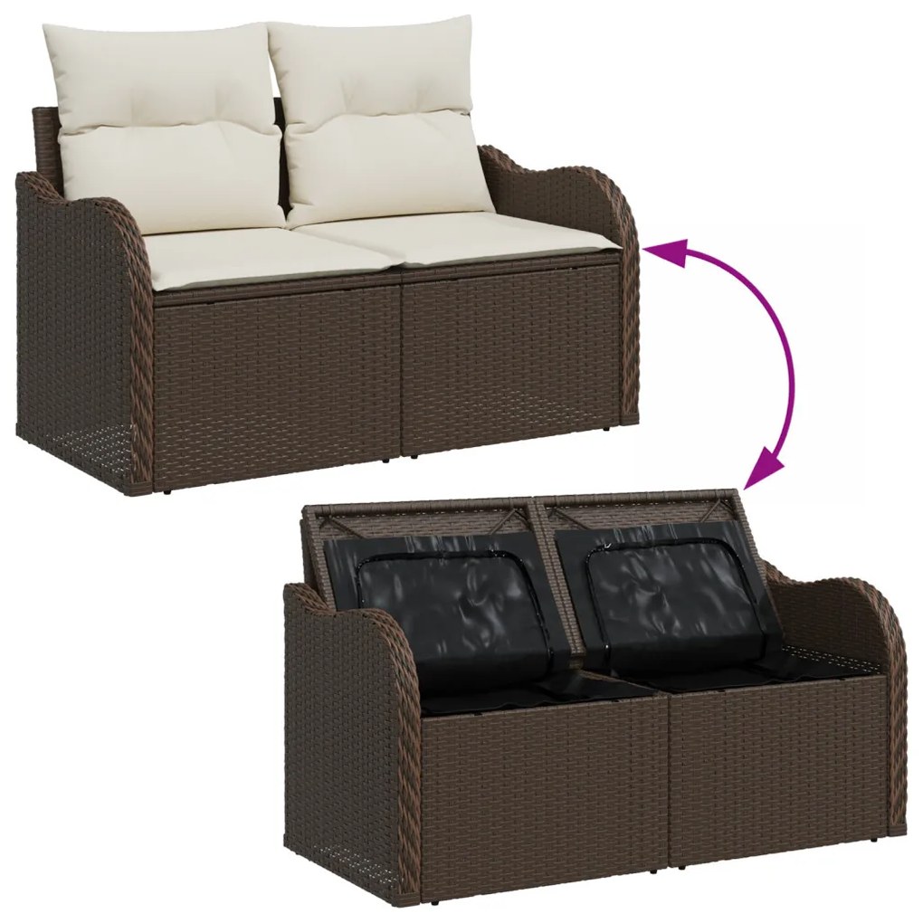 7 Darabos Kerti Sofa Szett Párnákkal Barna Poli Rattan
