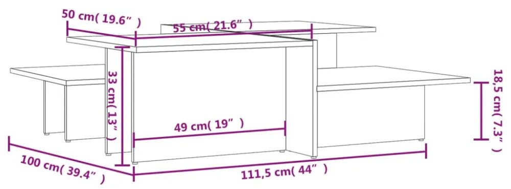 2 db betonszürke szerelt fa dohányzóasztal
