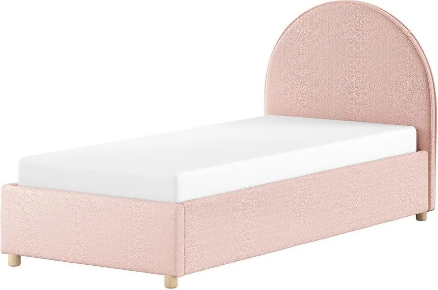 Rózsaszín kárpitozott ágyneműtartós egyszemélyes ágy ágyráccsal 90x200 cm Moon – Vipack