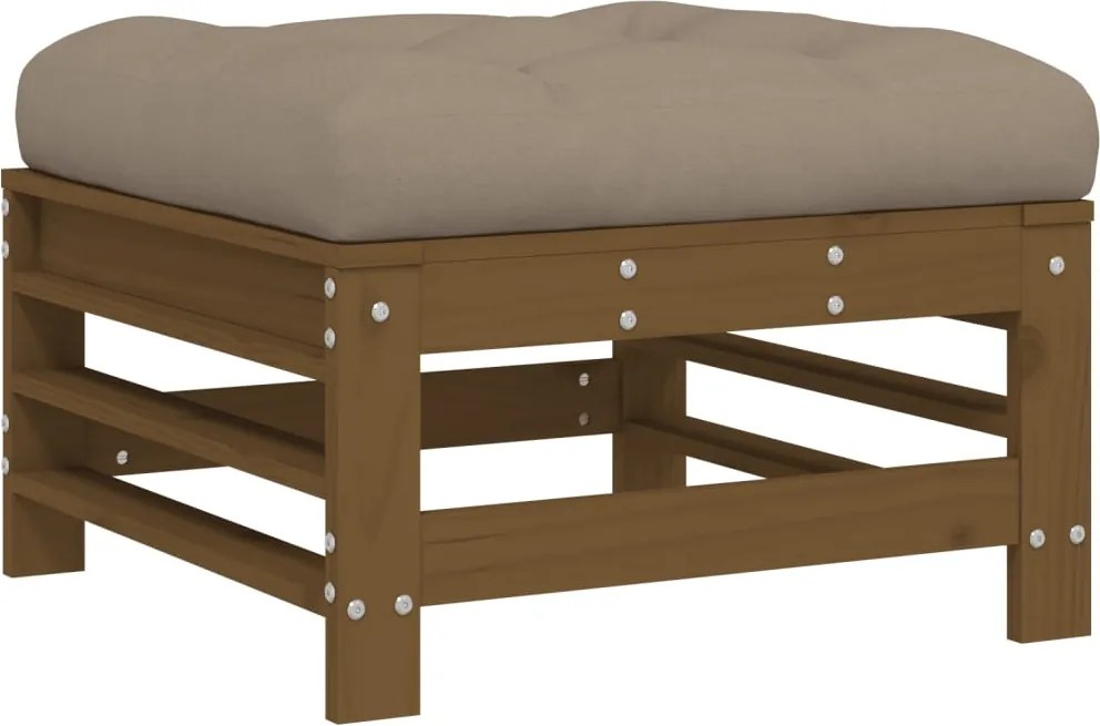 vidaXL mézbarna tömör fenyőfa kerti lábzsámoly párnával