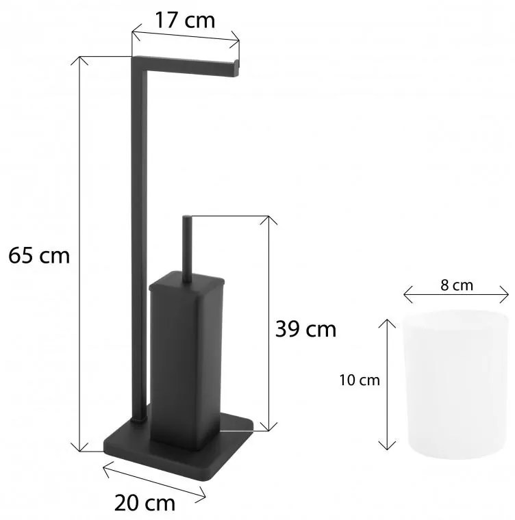 Erga Marko, WC-papír és WC-kefe állvány 20x20x65 cm, fekete matt, ERG-YKA-PD.MARKO-BLK