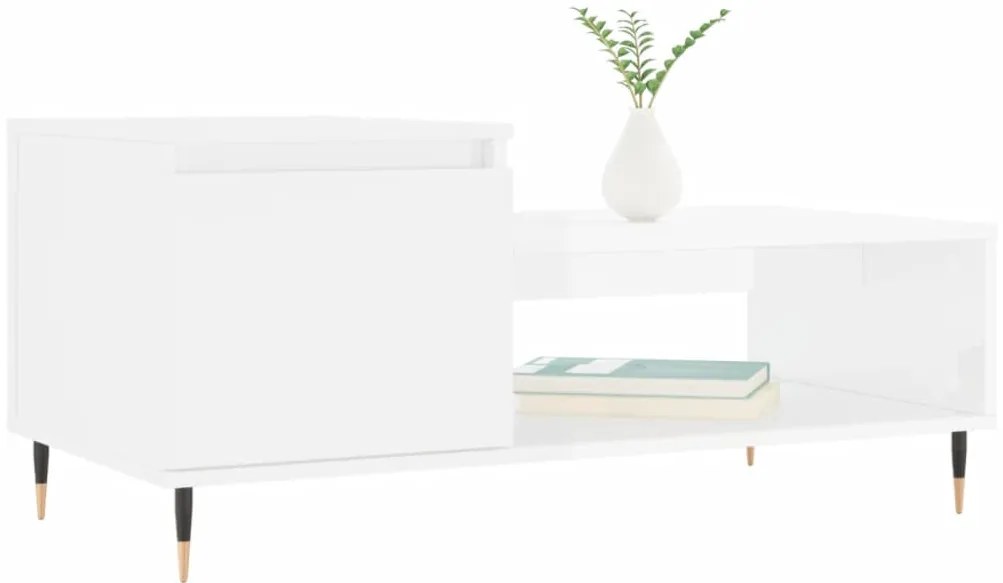 Magasfényű fehér szerelt fa dohányzóasztal 100 x 50 x 45 cm