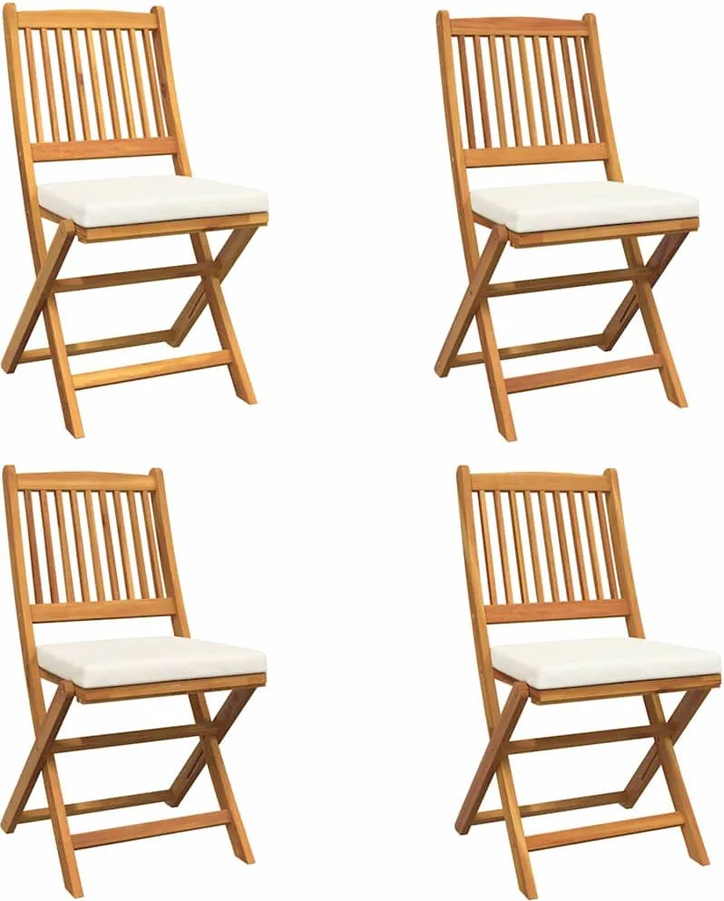 vidaXL Összecsukható szék 4 pcs Fehér 49 x 57.5 x 92cm Tömör akácfa