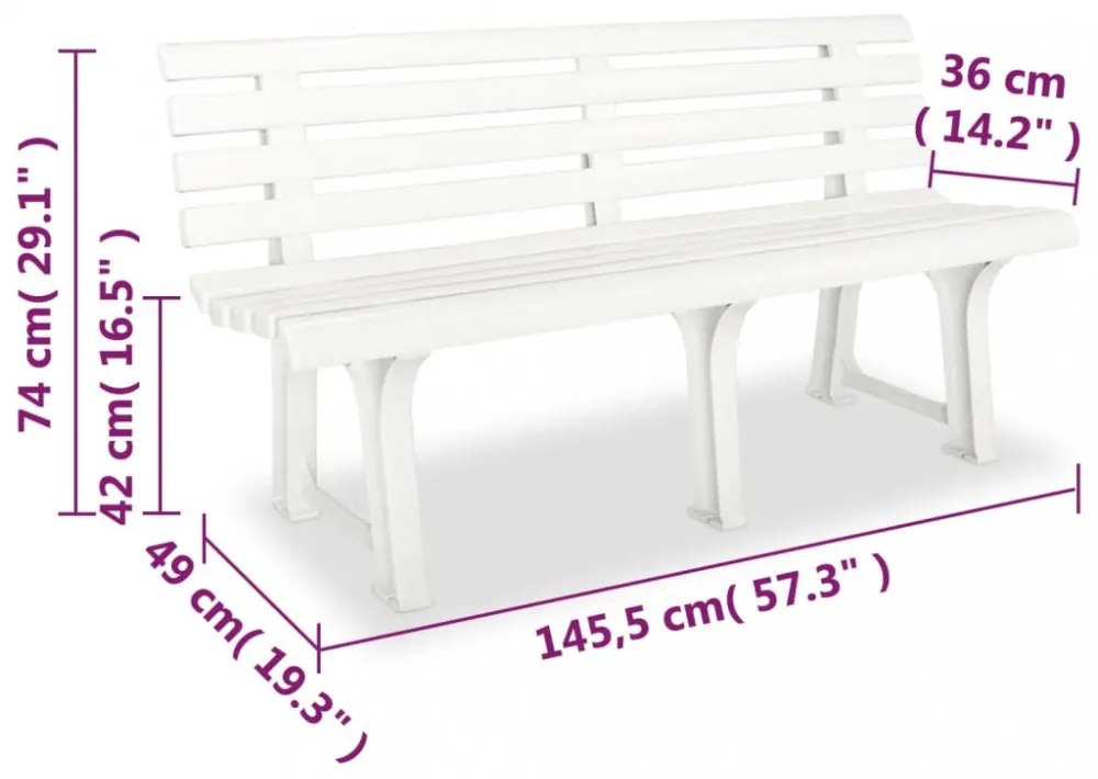 fehér műanyag kerti pad 145,5 cm