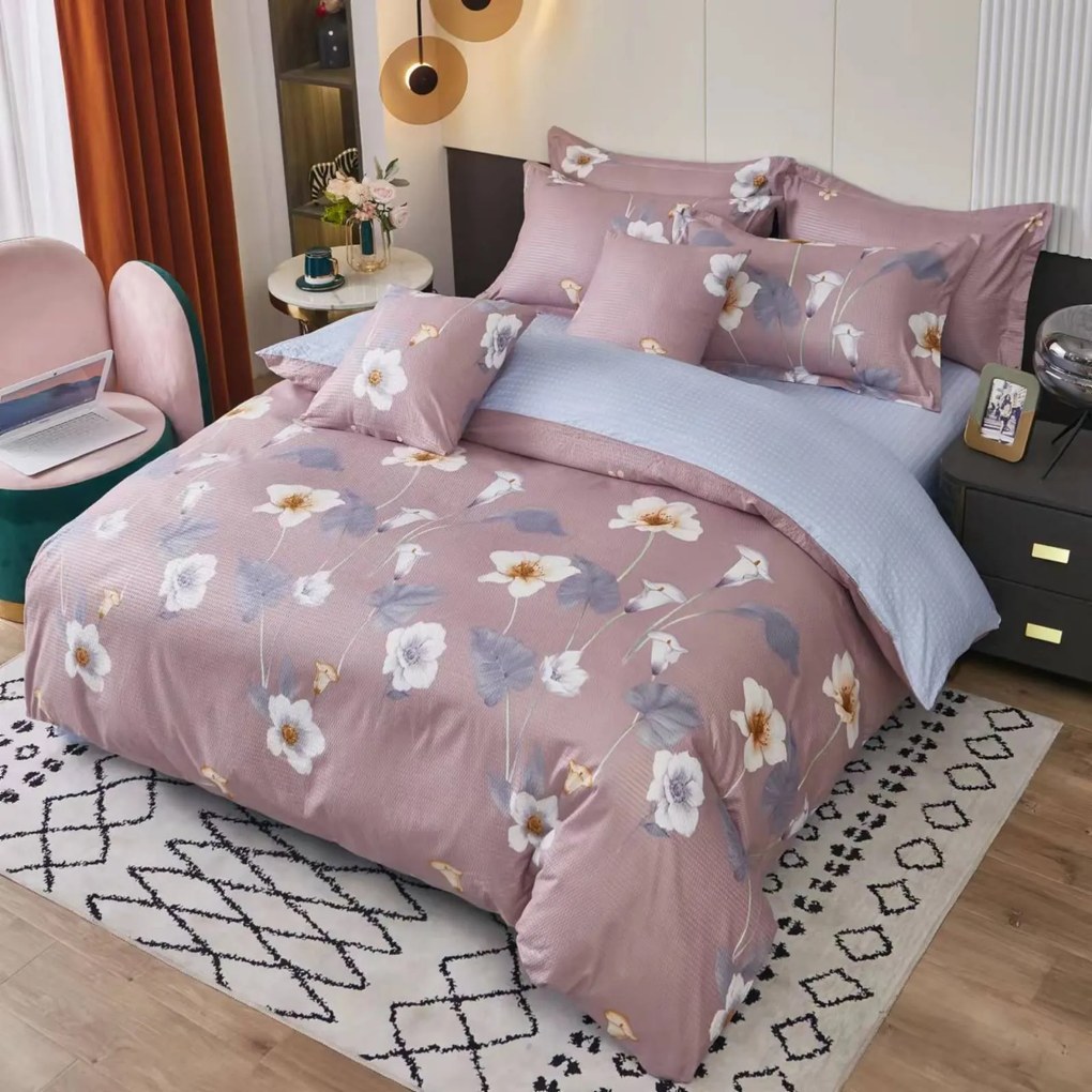 3 részes ágyneműhuzat Krepp polycotton Nela régi rózsaszín 200x140cm+90x70cm TiaHome