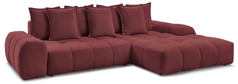 Borvörös zsenília kinyitható-tárolóhelyes sarokkanapé (jobb oldali-heverő résszel) Everest – Bobochic Paris