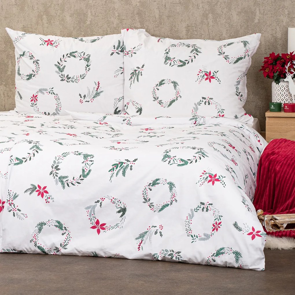 4Home Christmas holly karácsonyi pamut ágyneműhuzat, 140 x 220 cm, 70 x 90 cm, 140 x 220 cm, 70 x 90 cm