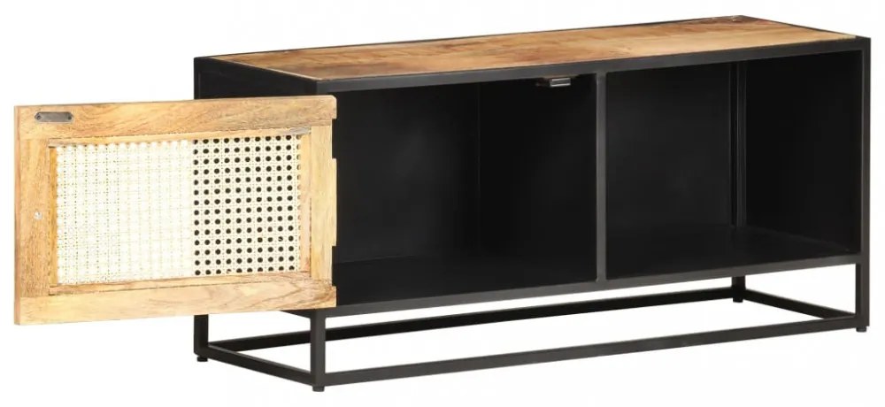 nyers mangófa és természetes nád TV-szekrény 90 x 30 x 40 cm