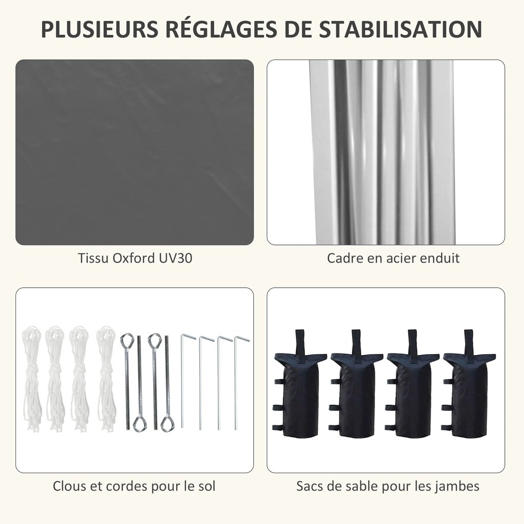 Outsunny Összecsukható Pop-up Kerti Sátor 2 x 2 m Magasságállítható Esemény Pavilon 3 Szinten UV Védelem 30+ 3 Oldalfallal 4 Homokzsákkal és 1 Hordtás