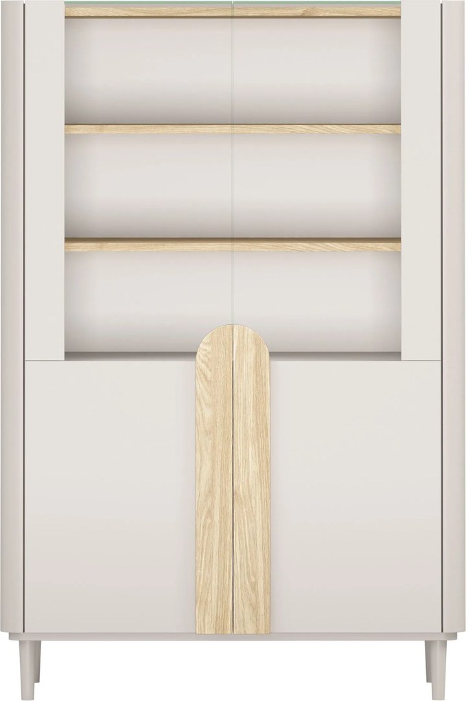 Amilio vitrines szekrény 100 cm kétajtós lábakon - kasmír / olajozott tölgy / világos tölgy fogantyúk