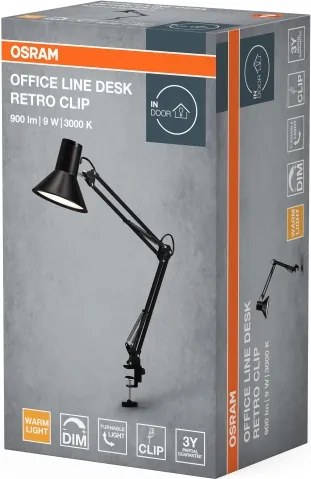 Osram -LED Dimmelhető asztali lámpa csíptetővel OFFICE LINE LED/9W/230V 3000K fekete