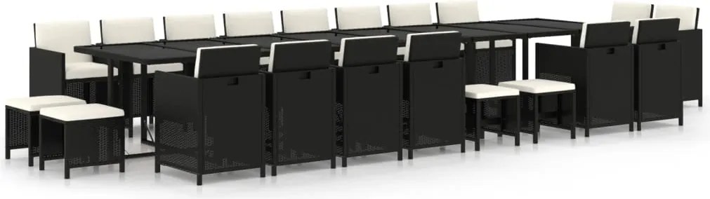 vidaXL 21 részes fekete polyrattan kerti étkezőgarnitúra párnákkal