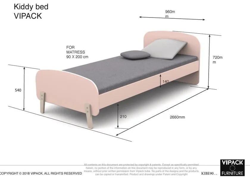Kiddy mentazöld gyerekágy, 200 x 90 cm - Vipack