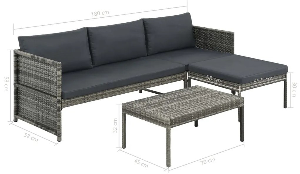 8 részes szürke polyrattan kerti bútorgarnitúra párnával