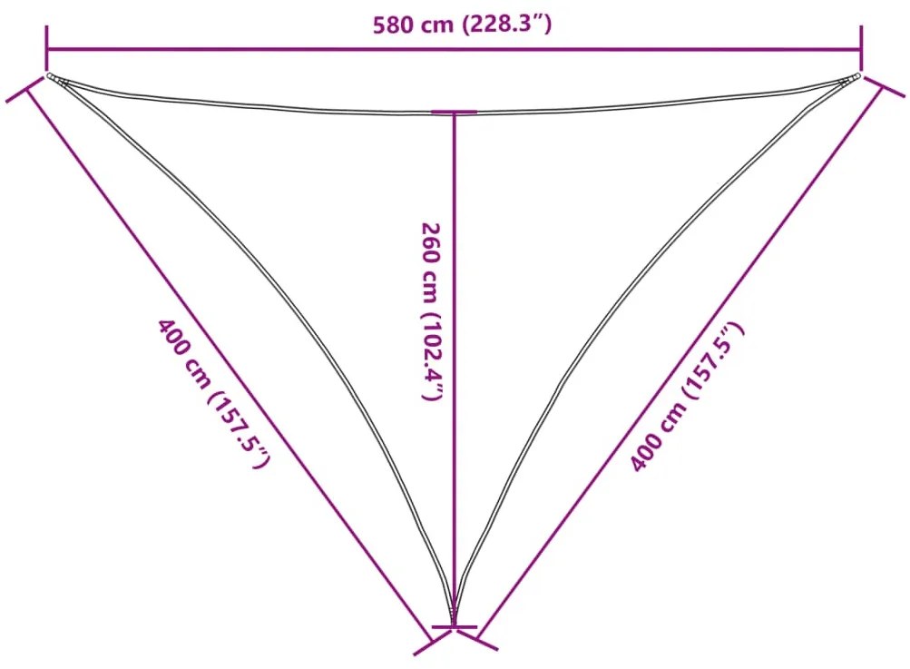 tópszínű háromszög alakú oxford-szövet napvitorla 4 x 4 x 5,8 m