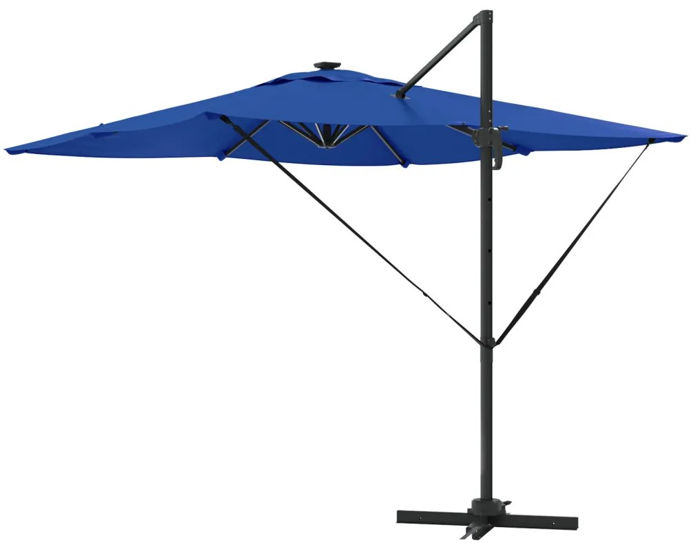 Cantilever Roma Napernyő LED lámpákkal, azúrkék – 286 x 285 x 270 cm, alumínium.