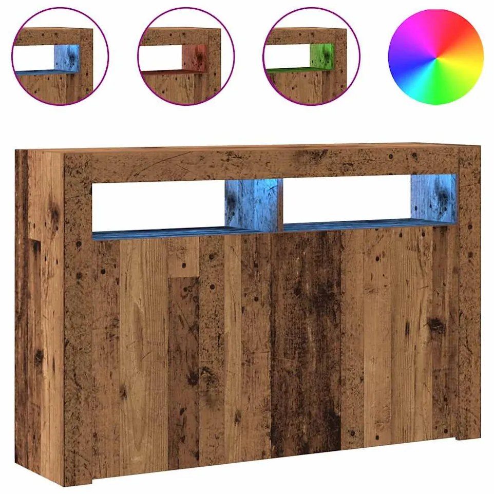 antik fa szerelt fa tálalószekrény LED-ekkel 115,5x30x75 cm