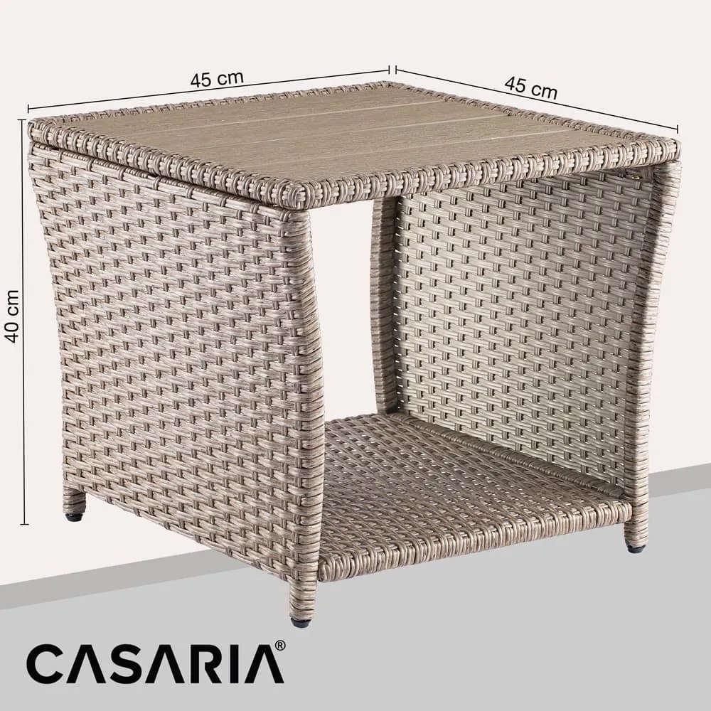 Casaria® Vedis polyrattan asztalka 45x45x40 cm - bézs