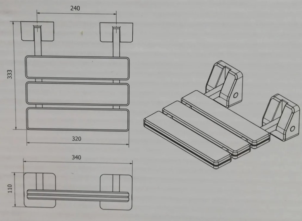 BISK Erga Handicap PRO, falra szerelhető zuhanyülőke összecsukható 320x328 mm, fehér, ERG-07623