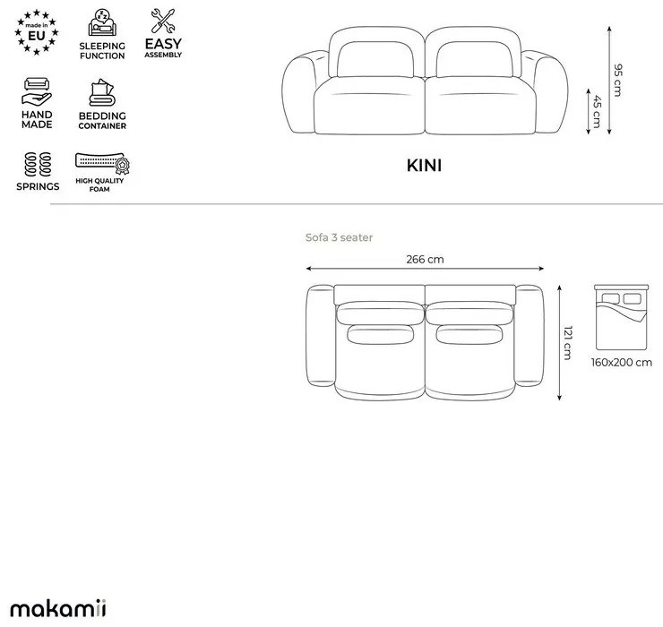 Sötétszürke kordbársony kinyitható-tárolóhelyes kanapé 266 cm Kini – Makamii