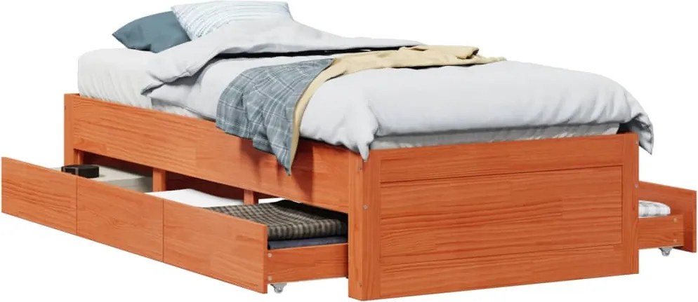 vidaXL viaszbarna tömör fenyőfa fiókos ágykeret matrac nélkül 90x200cm