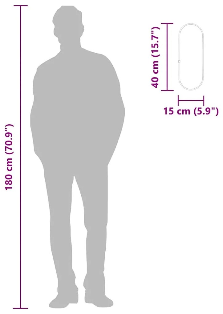 fekete ovális falitükör 40x15 cm